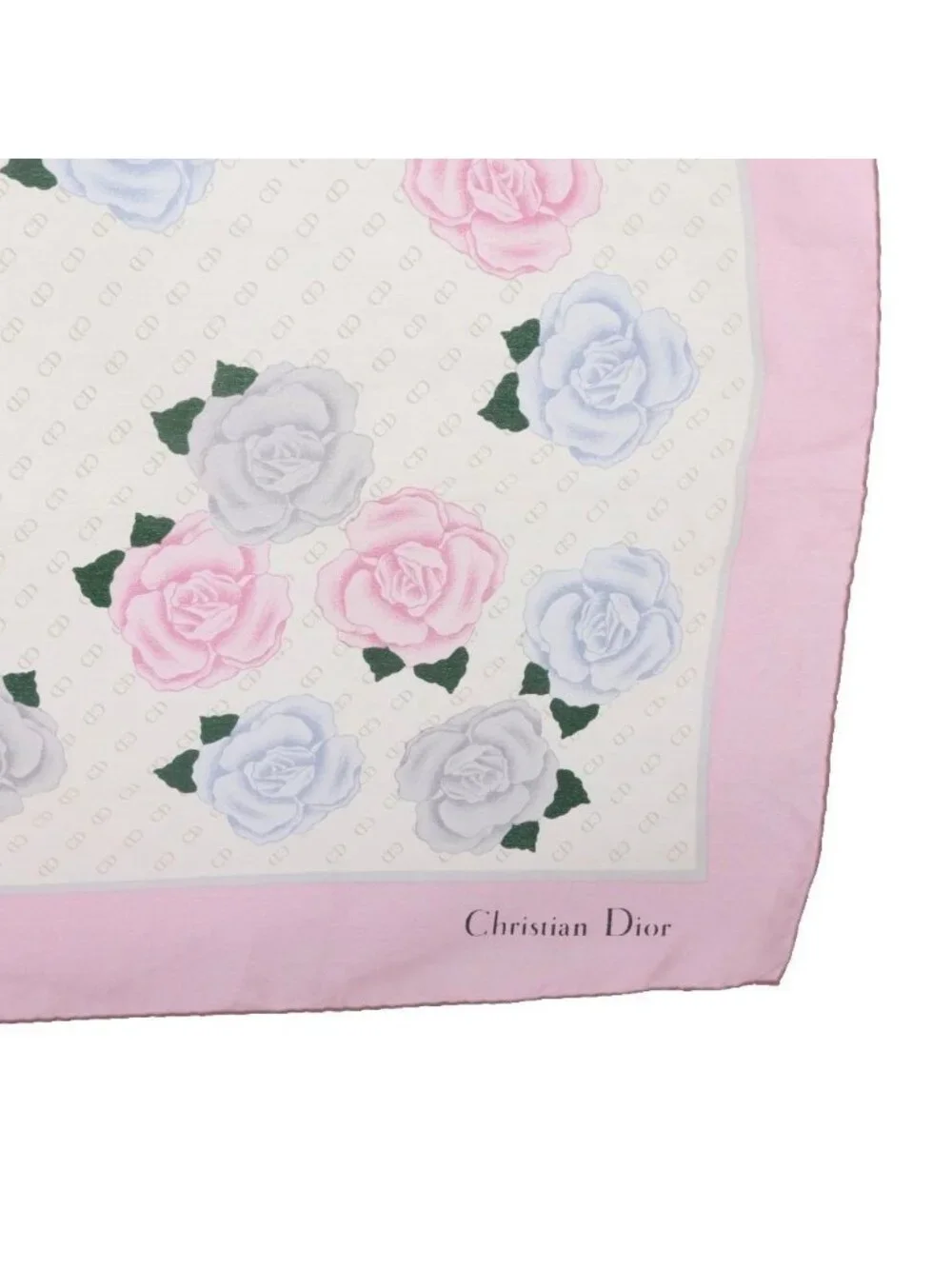 Dior Scarf Rose Pattern Silk Pink Ivory